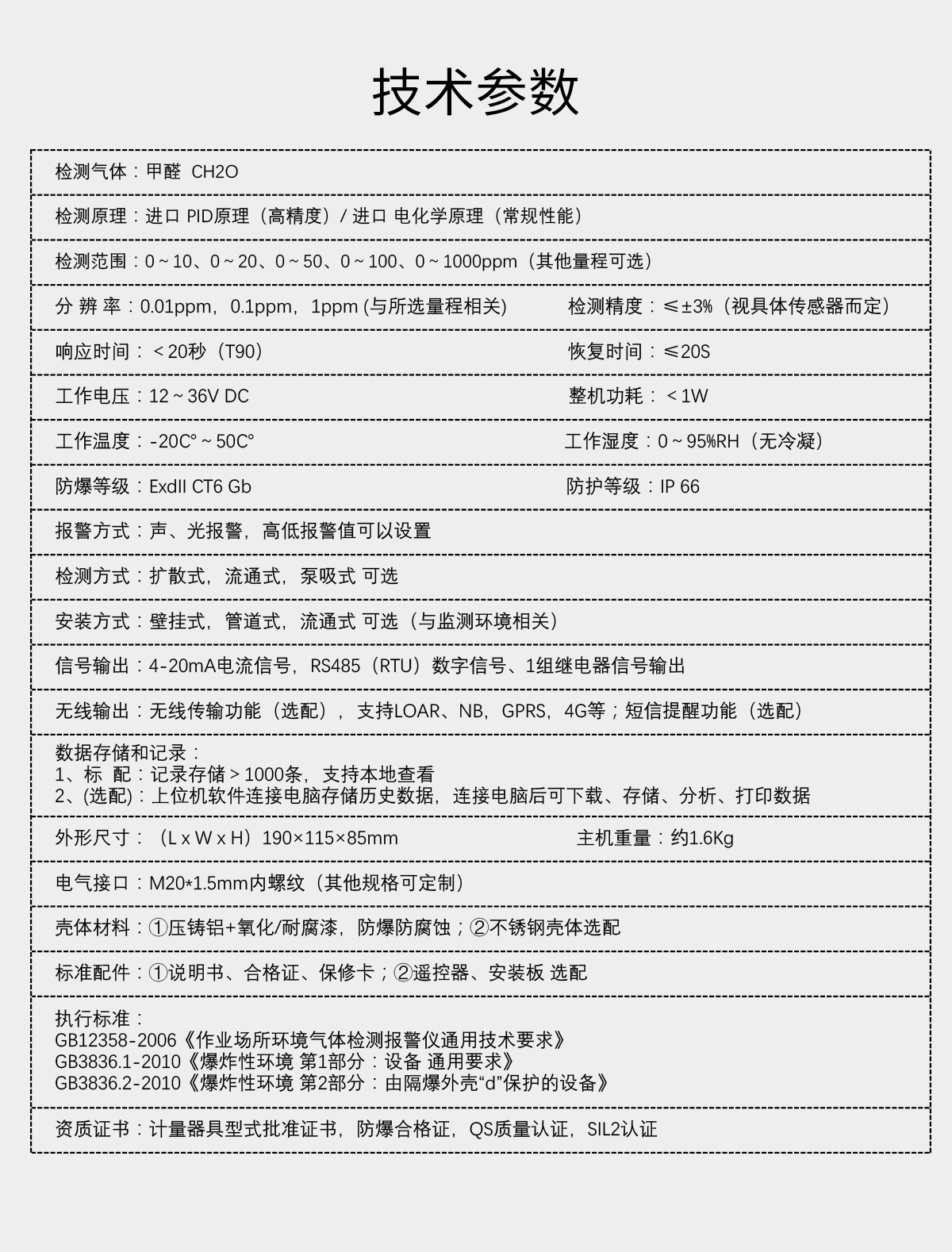 固定分體式甲醛檢測儀