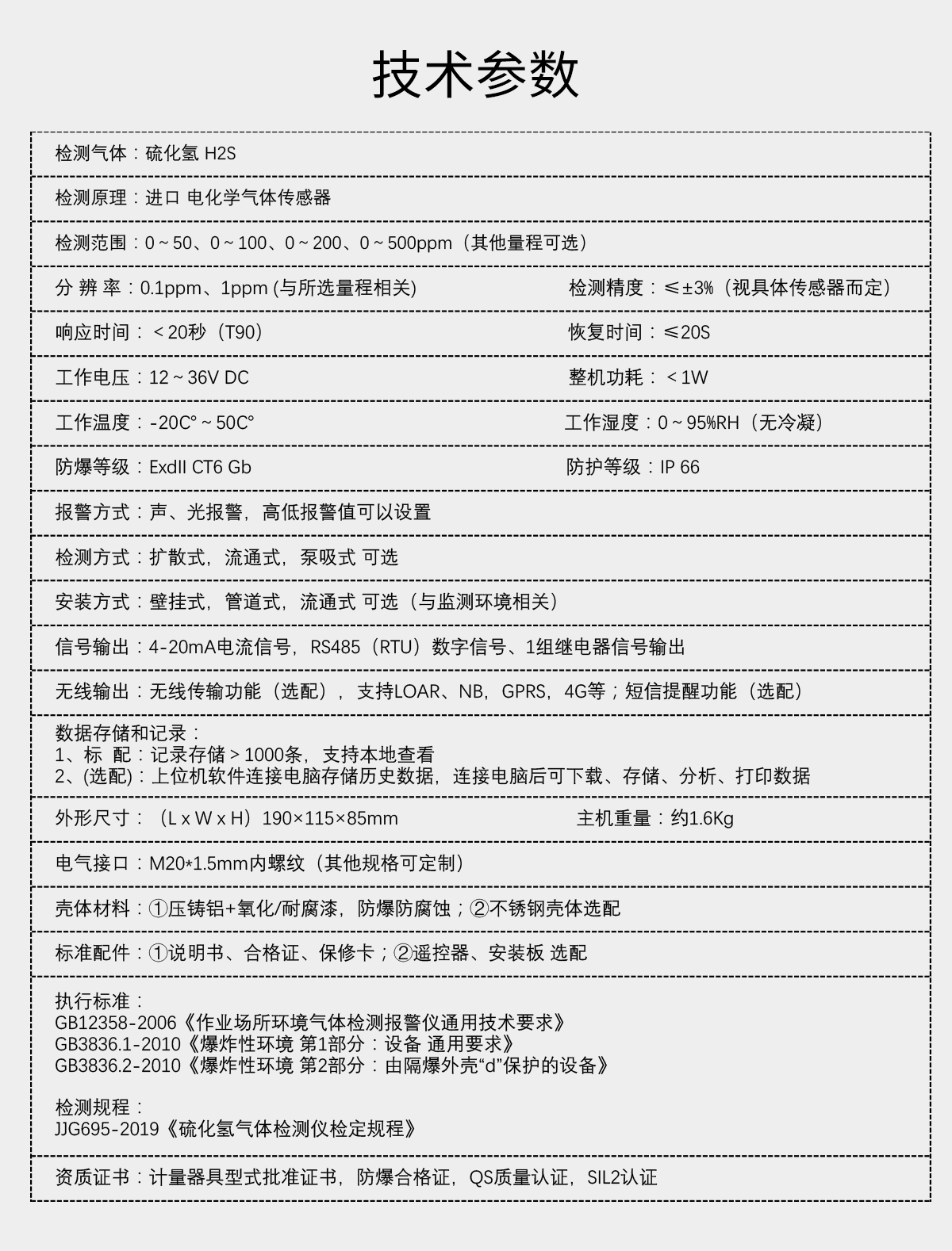 固定分體式硫化氫檢測儀